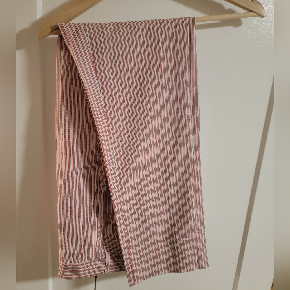 32x32 flat front red white grey striped linen blend pants - Picture 3 of 4